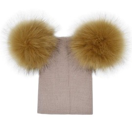 BULINGNA Newborn Infant Baby Gir Boy Knit Winter Warm Hat Toddler Pom Poms Beanie Fur Ski Cap 0-3T (Khaki, 0-3T)
