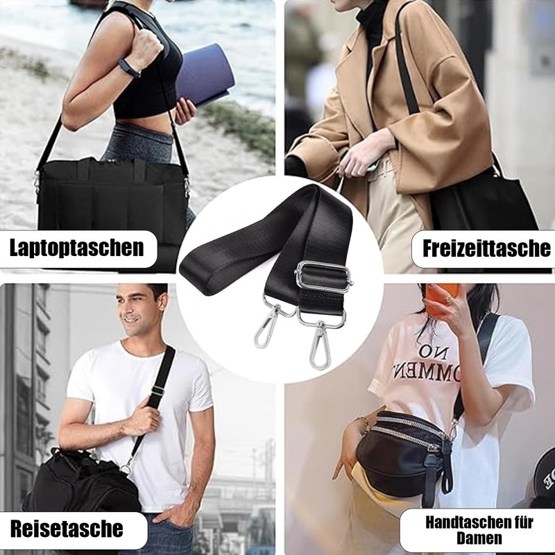 QZKJQDD Pack of 2 Bag Straps Black 2.5 cm Wide,