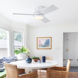 putroad 42 Inch Ceiling Fans with Lights and Remote, White Low Profile Ceiling Fan with Light, Flush Mount, Reversible, 6 Speeds, 3CCT Dimmable, Bedroom Indoor/Outdoor Patios Use