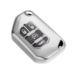 MACHSWON Car Key Fob Cover Case Shell Protector Keyless Remote Smart Silver Tone for Jeep Wrangler JL JLU Gladiator JT Rubicon Sahara JLU 2018-2021