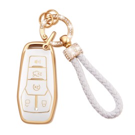 EKALA for Ford Key Fob Cover with Keychain Lanyard, 4 5 Buttons Soft TPU Keys Shells White Key Fob Cover Compatible with Ford F150 Explorer Mustang Edge Lincoln MKZ MKX MKC(Frd-2+3)