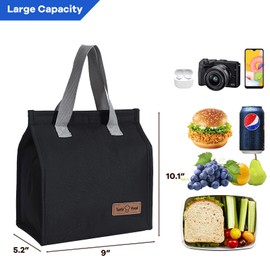 Lunch Bags for Women Men, Reusable Insulated Leakproof Lunch Box Bag for Adult Kids, Small Cooler Bag for Work School Picnic Travel (Black)