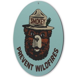 Smokey Bear Prevent Wildfires Blue Round Metal Sign - Vintage Smokey Bear Wall Decor for Man Cave, Cabin or Garage