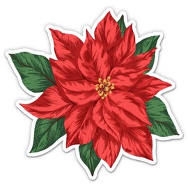 Poinsettia Christmas Flower - 3" Vinyl Sticker - for Car Laptop Water Bottle Phone - Waterproof Decal