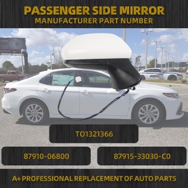 Dasbecan Passenger Side Door Mirror Compatible with Toyota Camry 2018-2024 with Power Glass Non-Heated Manual Fold Right Outside Mirror Assembly Replaces# TO1321366 87910-06800 3PINS White