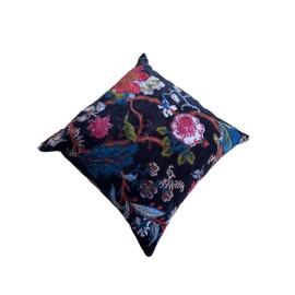 Alia Enterprises Velvet Floral Flower Throw Pillow Cover, Couch Bohemian Accent, 18 x 18 inches, Colorful Boho Chic (Black, 16" x 16")