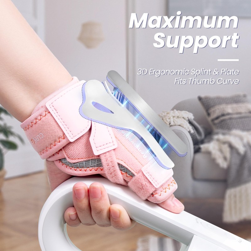 CURECARE 2 in 1 Thumb Support, Removable Thumb Splint Right