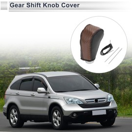 RATCHROLL Gear Shift Knob Cover for Honda CR-V 12-14 Anti-Slip Stick Shifting Handle Protector Brown Carbon Fiber Black Faux Leather 1 Pc