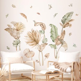 decalmile Wall Tattoo Palm Tree Leaves Boho Wall Sticker Tropical Leaves Green Plants Wall Sticker Living Room Bedroom Sofa Background Wall Decoration