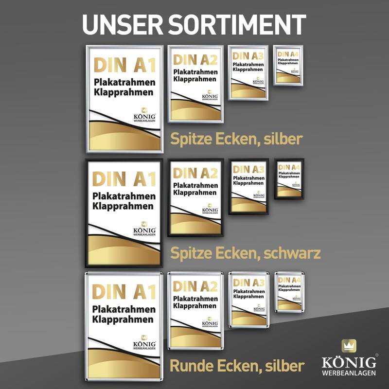 Poster Frame DIN A4, Rounded Corners, 25 mm Aluminium Profile,