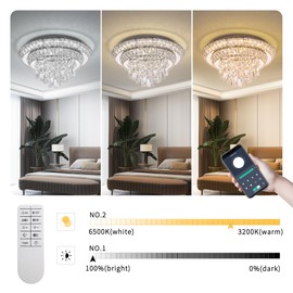 18 inch Crystal Silver Ceiling-Light Flush Mount With Remote Control and APP, 3CCT Dimmable & Brightness Adjustable, Modern Crystal Raindrop Chandeliers for Bedroom Hallway Dinning Room Living Room