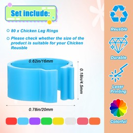 Nogeqi 80PCS 16mm Chicken Leg Bands, 01-80 Numbered Chicken Tags for Legs, 8 Colors Quail Leg Bands Bracelets for Identification Ducks Bantam Guinea Pigeons Goose
