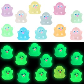 CCINEE 24 Pcs Luminous Mini Resin Cute Miniature Ghost Figurines Glow in The Dark Resin Figures Small Ghost Garden Decor Micro Miniature Statue for Outdoor House Landscape Party