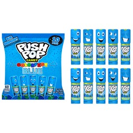 Push Pop Blue Candy Lollipops, 10 Ct Individually Wrapped in Blue Raspberry Flavor, Full Size, Fun Hard Candy Lollipops For Party Favors, Birthday Parties, Goodie Bags, Fun Gifts