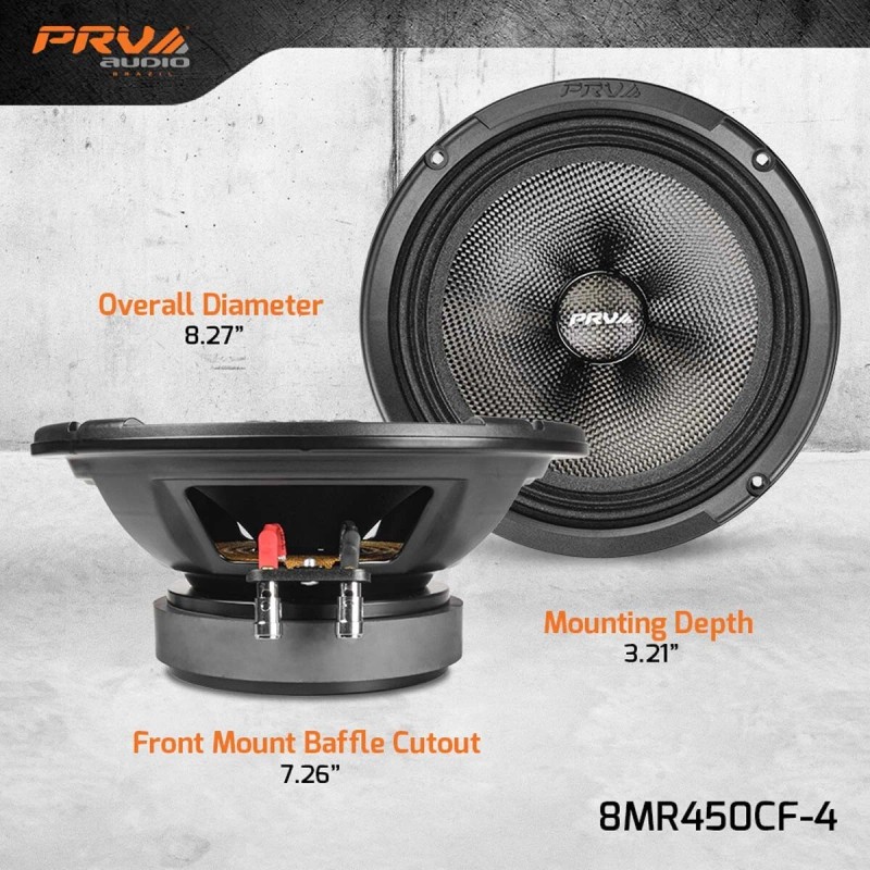 PRV 8" Midrange Water Resistant Speaker 8MR450CF-4 Carbon Fiber 450W
