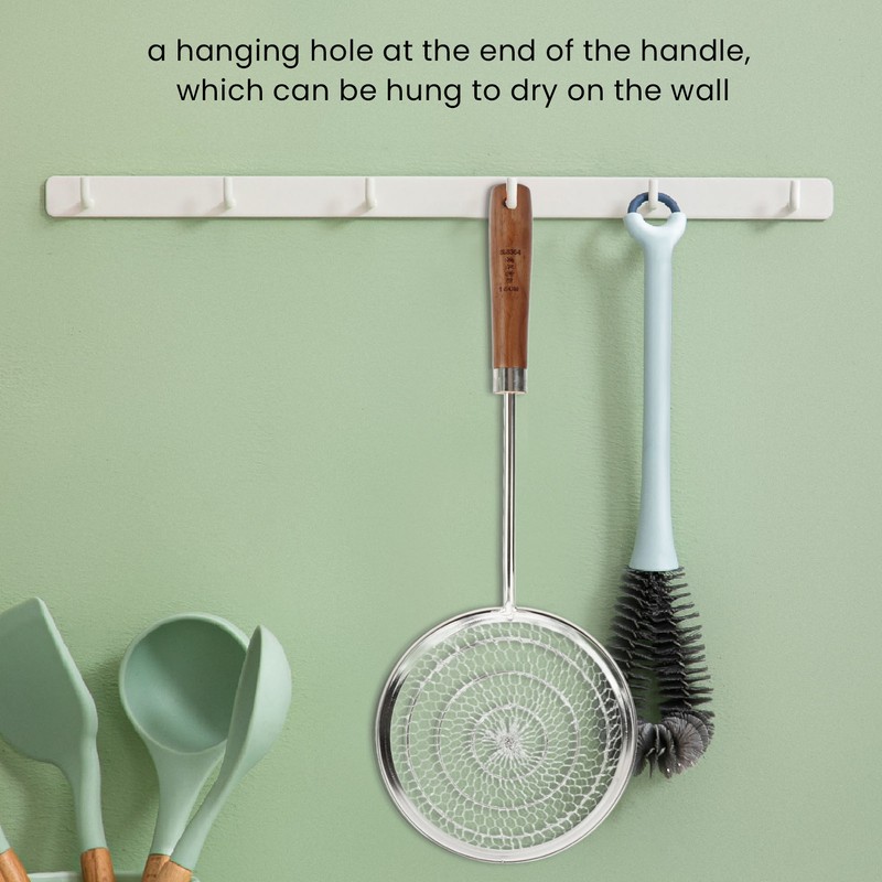 Strainer Spoon Long Wooden Handle 304 Stainless Steel Anti Scald
