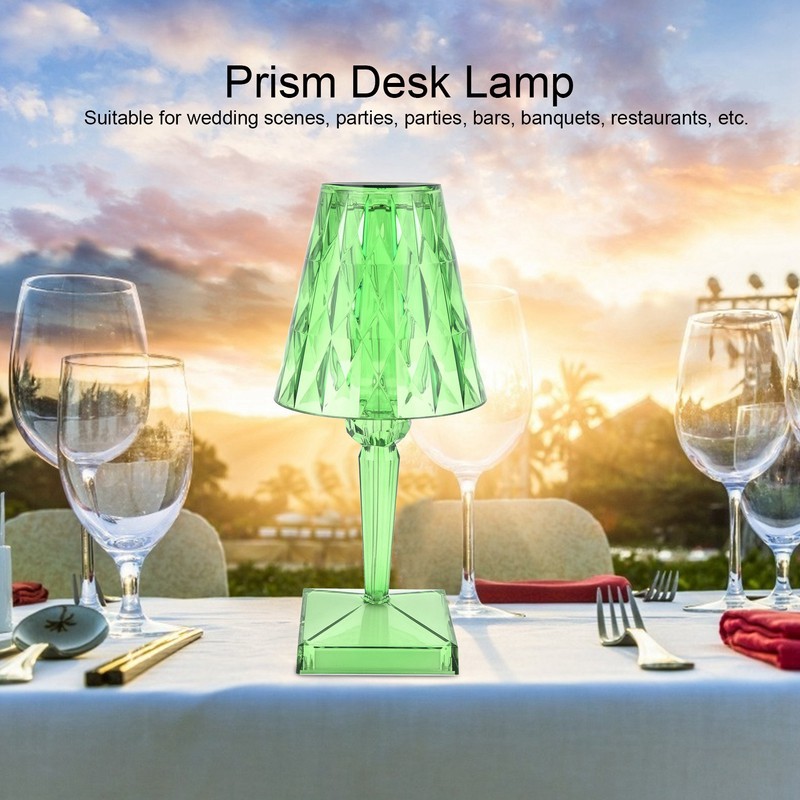 LED Crystal Table Lamp Transparent Prism Dimmable Desk Lamp USB