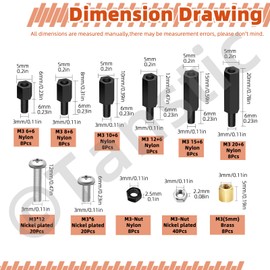 Tanstic 256Pcs M3 Male Female Iron Nickel Plated/Brass/Nylon Hex Spacer Standoff Screws Nuts Threaded Pillar PCB Motherboard for Circuit Board PCB