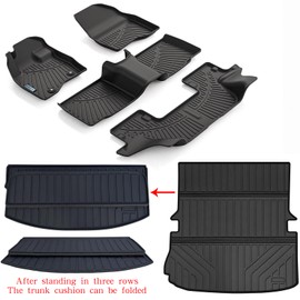 SANBAN-AXE Floor Mats & Large Trunk Mat for 2017 2018 2019 Ford Explorer，TPE All Weather Protection Car Floor Liners with Foldable Big Cargo Liners Accessories