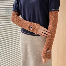 Character Monster Fall/Winter Long Boucle Arm Warmers - Solid Color Elbow Protector Arm Warmer Coffee Monster + Free Size 10ea