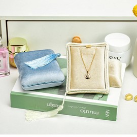 Necklace Boxes for Jewelry Gift, Velvet Small Earring and Necklace Case for Women with Tassel, Empty Long Necklace Pendant Box for Her(Beige)