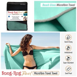 Snug Rug Microfibre Beach Towel Extra Large XL 200 x 90cm Super Absorbent Quick Drying Lightweight Sand Proof Beech Glass Turquoise