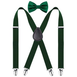traderplus Men Elastic Suspenders and Bow Ties Set for Wedding, Formal Events (Green)