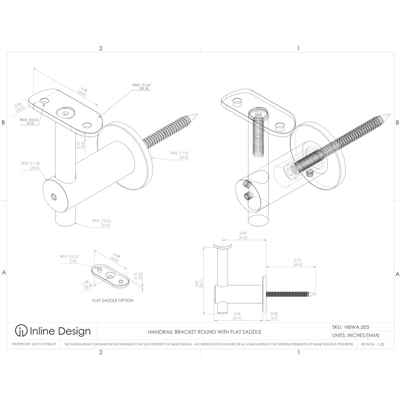 Handrail Bracket Stainless Steel 316 Round (Black Matte Powder Coat)