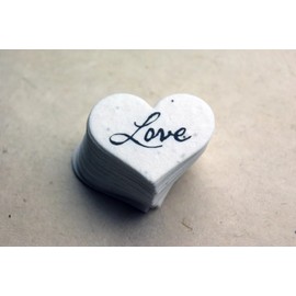 Of The Earth Handmade Paper - Wildflower Seed Paper Small Heart Tags - Calligraphy Variations - 1.75" X 1.5" - Set of 50 (Love)