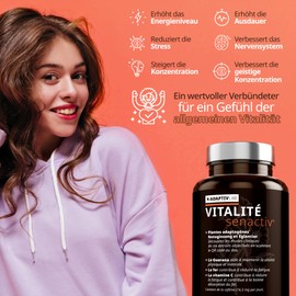 AdaptivLAB Senactiv Vitality Anti-Stress Dietary Supplement for Adults - Vitamin C, Guarana and Iron Gummy Bear Supplements - Vegan Gluten Free and Lactose Free Strawberry Flavour Gummies