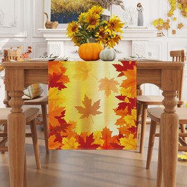 Jiudungs Linen Orange Watercolor Maple Leaf Fall Table Runner 72 Inches Long Farmhouse Fall Autumn Thanksgiving Home Kitchen Dining Room Table Decoration
