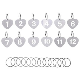 Stainless Steel Number Tags, Heart Tags, Door Number Tags, Set of 1-12, Diameter 25mm