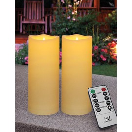 HOME MOST 2-Pack Outdoor LED Pillar Candles with Timer and Remote 2x5 - IP64 Waterproof Battery Operated LED Pillar Candles Cream Body Wavy Edge - Flickering Flameless Pillar Candles Unscented