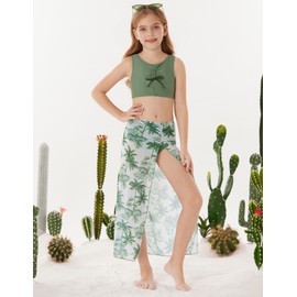 GRACE KARIN Girls Bathing Suit Size 10-12 Tankini Swimsuit with Skirt Green Bikini for Girls