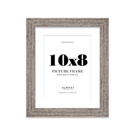 10x8 Walnut Ornate Photo Frame With White Mat For 8x6 Picture, Ready to Hang or Stand, 1 Pack