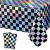 2 Pack Black and Iridescent Checkered Plastic Tablecloth, 54" x