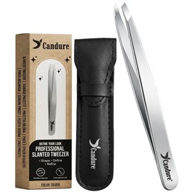 Candure Pinzette Augenbrauen Zupfen Pinzetten Profi Edelstahl Präzisionsspitze Pinzette Splitter Schräg zum Augenbrauen Zupfen Gesichts und Eingewachsene Geeignet für Herren & Damen Haare (Silber)
