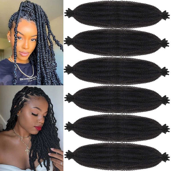6 Packs Pre-Separated Springy Afro Twist Hair 20 Inch Spring Twist Hair Natural BlackMarley Twist Crochet Braiding Hair for Soft Locs Hair Synthetic Hair Extensions for Black Women (20Inch,1B)