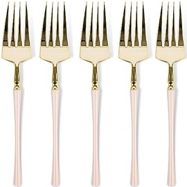 Blue Sky Infinity Flatware Gold & Pink Salad Forks - 20 Count | Luxurious Disposable Plastic Cutlery for Parties and Events