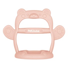 PETINUBE Baby Wrist Silicone Teether Soothing Pacifier for Infants 3+ Months Babies Made in Korea Anti-Dropping (Bear-Pale Peach Pack of 1)