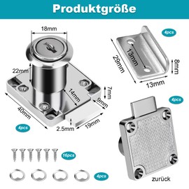 Cabinet Lock with Key, 4 Pieces Furniture Lock with Key, 22 mm Drawer Lock for Furniture Cupboard Letter Box Drawer Household Office (Silver)