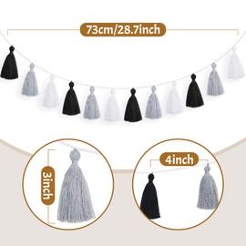 4 Pieces Easter Cotton Tassel Garland Colorful Tassel Banner Decorative Wall Hanging for Wedding, Pre-Assembled (Black, White, Gray,3.1 Inch)