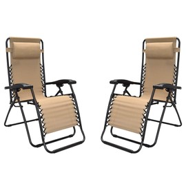 Caravan Canopy Infinity Zero Gravity Steel Frame Patio Deck Chair, Beige (Pair)