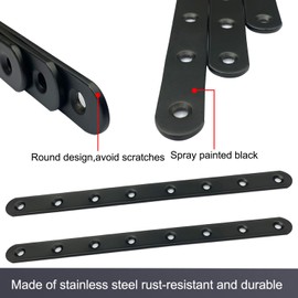 Flat Connector, Stainless Steel, 244 x 19 x 3 mm, Perforated Plate, Flat Connector, Wood Connector, Metal Connector, Flat Connector, Black, Pack of 6 for Cabinet, Furniture, Touch-Up Table (6, 244 x