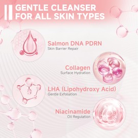 FluMisch Salmon DNA PDRN Facial Cleanser | Low pH Hydrating Daily Foaming Face Wash with Soft Massage Heads | PDRN, Collagen & LHA | Gentle Pore Care & Radiant, Balanced-Looking Skin | 4.23 oz