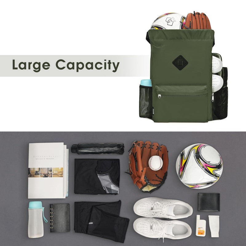 WANDF Drawstring Backpack Sports Bag with Shoe Compartment Water Resistant