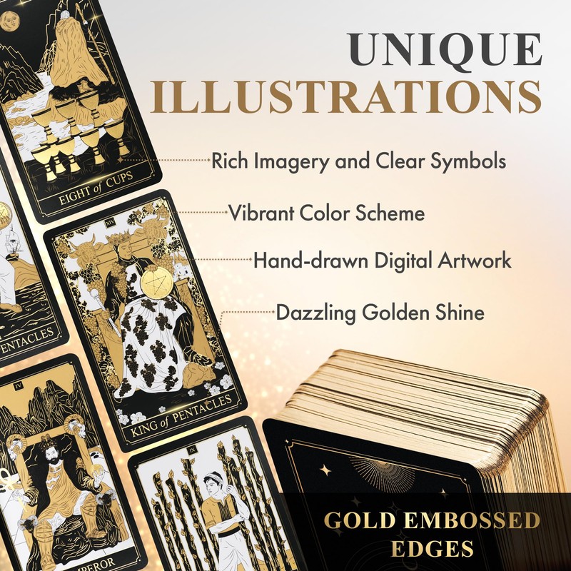 Wyspell Classic Tarot Cards with Guide Book - 78 Gold