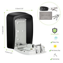 Philorn Key Lock Box with Shackle Portable Key Safe with Number Code Outside Resettable Code Weatherproof Hanging & Wall Mount Top Security Ultra Robust 4-Digit Key Box, grey