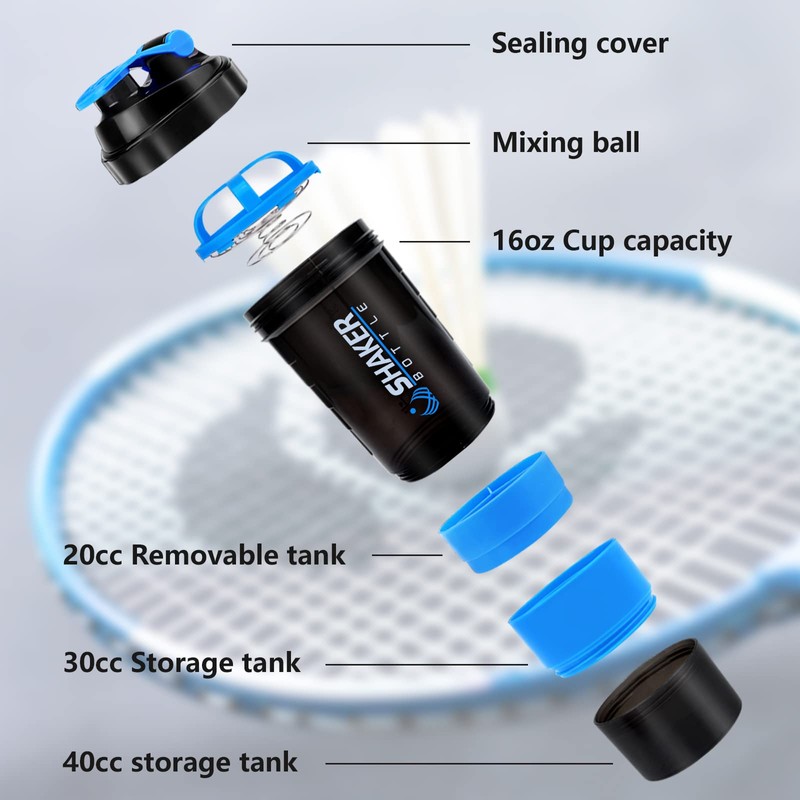 XTK 16OZ Bottle, Shaker Water Bottle with Protein Powder Storage,