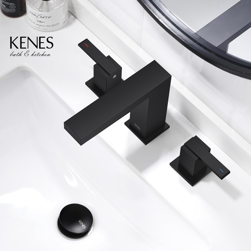 KENES Black Widespread Bathroom Faucet 3 Hole Bathroom Sink Faucet